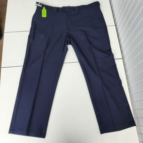 HAGGAR Mens Repreve Stria Classic Fit Flat Front Dress Pant Navy Blue Sz 42"x29" - Picture 1 of 12